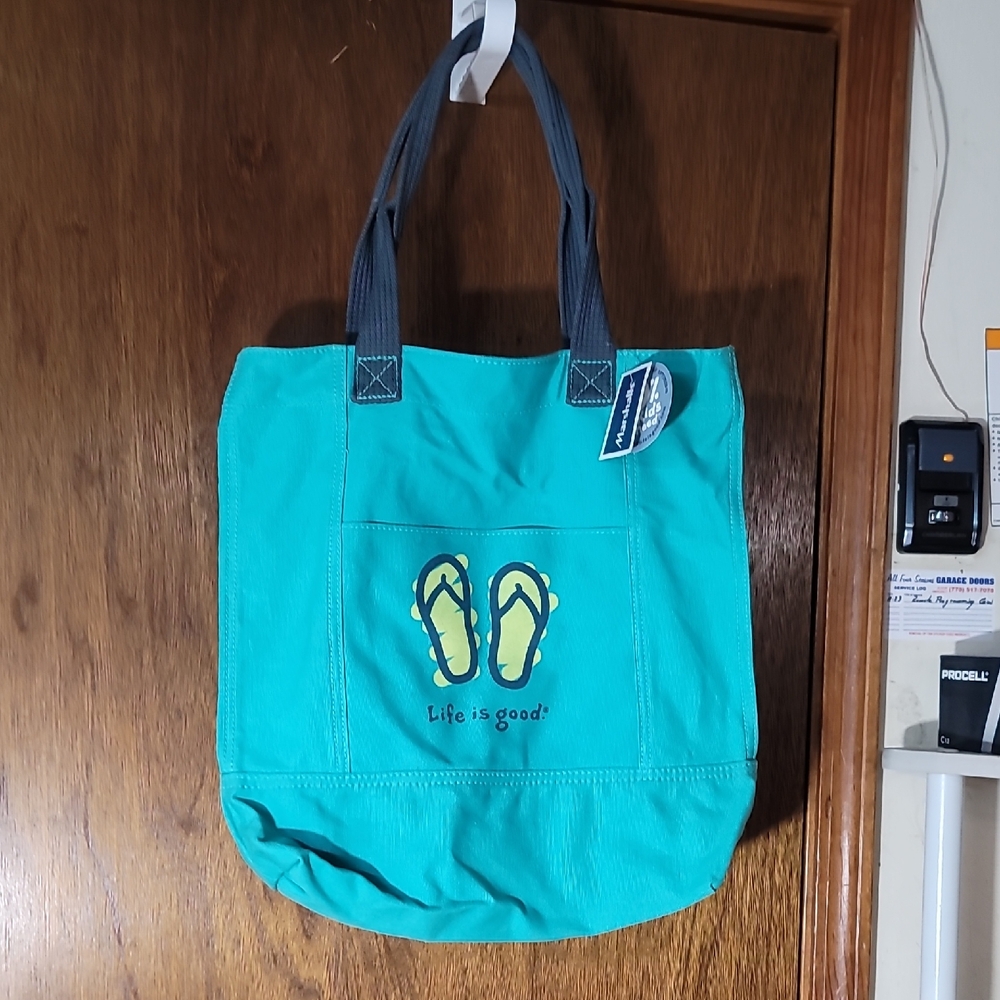Teal Tote Bag with Flip Flop Design